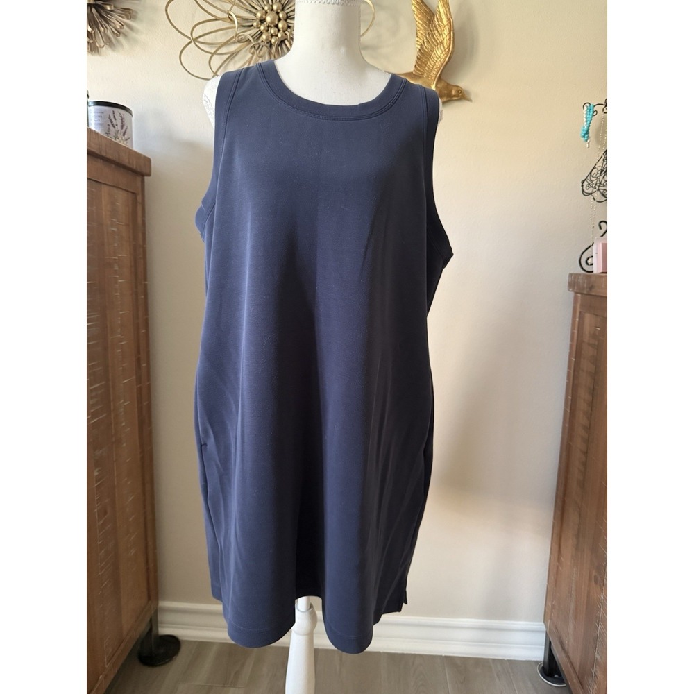 Zella Sleeveless Dress Women's Large Navy Blue Modal Blend Relaxed Shift Pockets